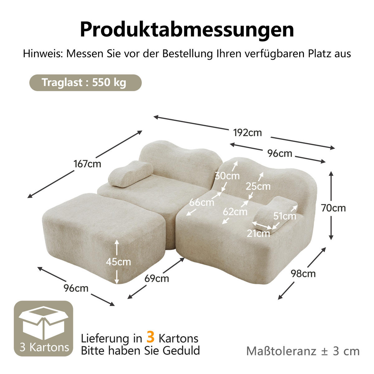 ECKSOFA DE-34348 2-Sitzer mit Wellenform Beige - Beige, Textil (167/192cm) - ComfortXL