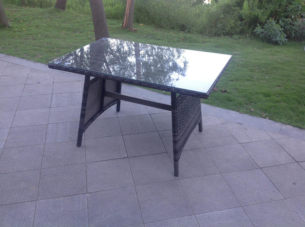 GARTENMÖBEL SET Polyrattan 7-Sitzer - Dunkelgrau/Grau, Glas/Kunststoff - Fimous