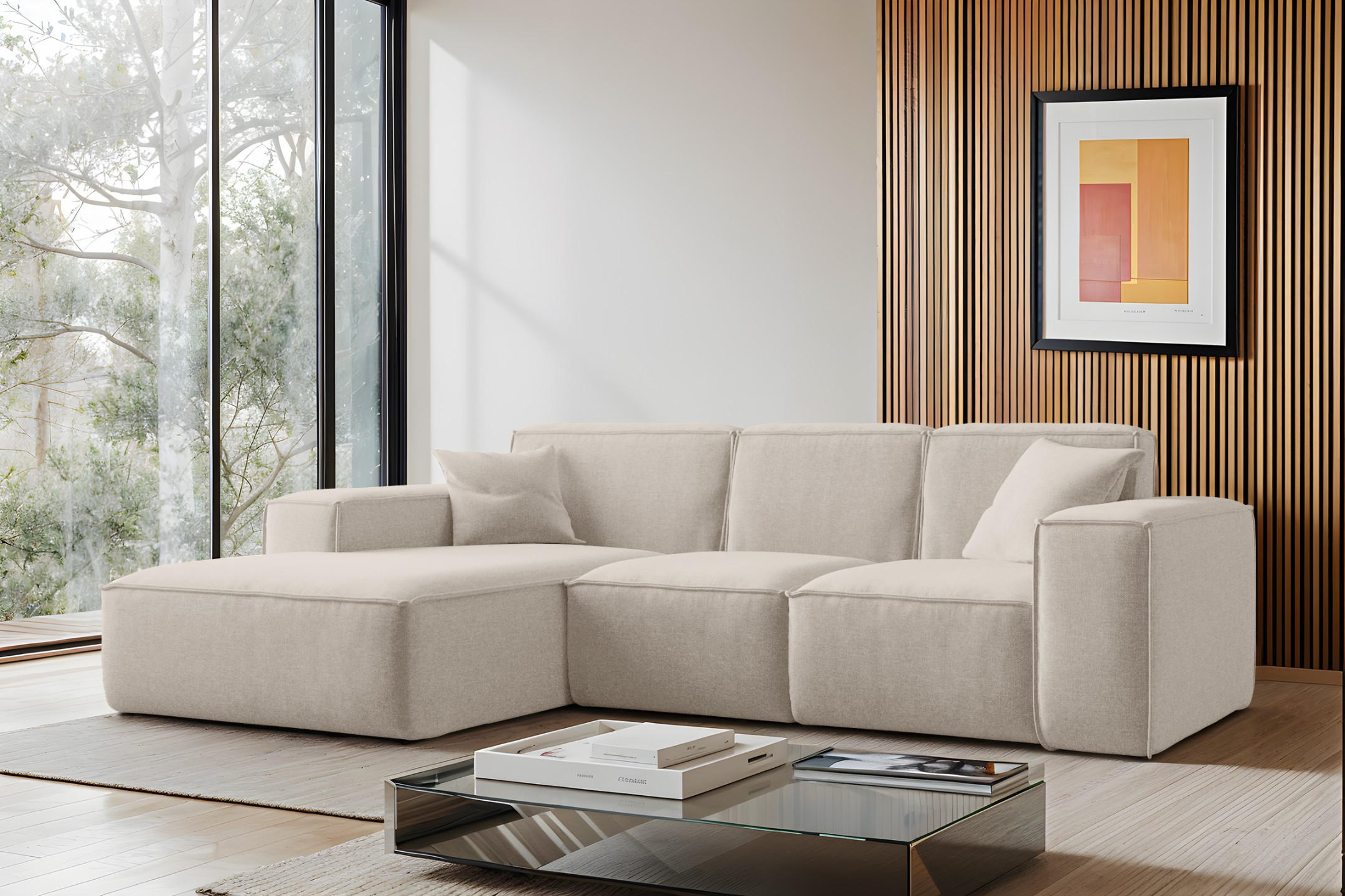ECKSOFA L-Form Siena Stoff Maloy Beige Links - Beige, Holz (165/266cm) - Kaiser Möbel