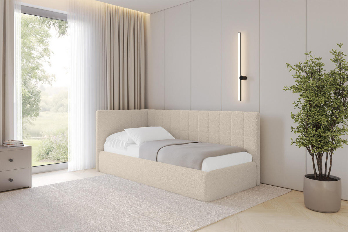 EINZELLBETT Jugendbett mit Bettkasten, Rechts - TULY 100x200 Dunkelbeige - Taupe, Holzwerkstoff/Textil (100/200cm) - ALTDECOR