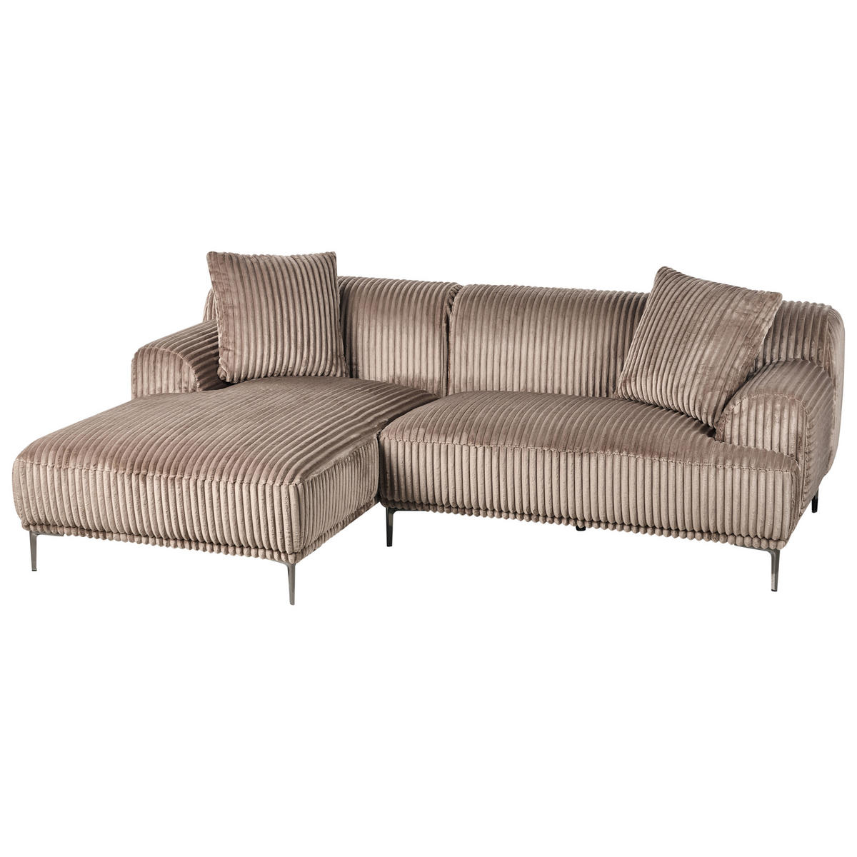ECKSOFA Cord Hellbraun rechtsseitig Stenum - Hellbraun/Messingfarben, Textil (242/168cm) - Beliani