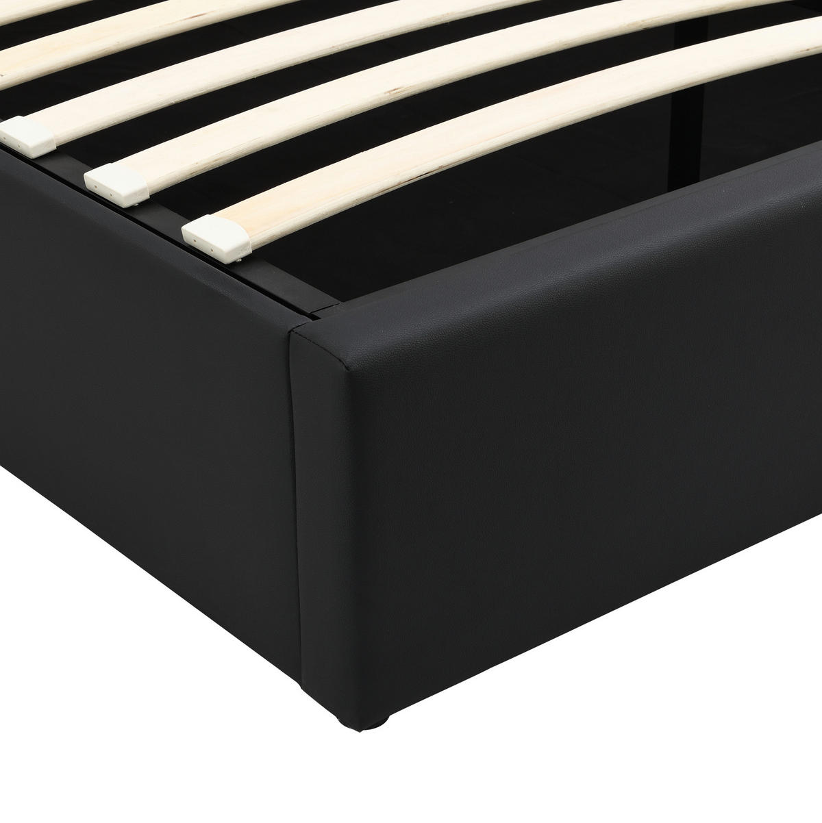 POLSTERBETT 140/200 cm Schwarz aus PU mit LED und Bettkasten - Schwarz, Kunststoff (140/200cm) - OKMYHOME