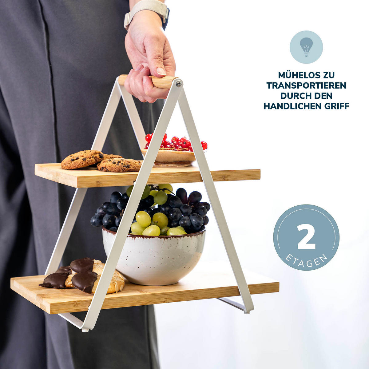 ETAGERE, Bambus, Metall - Weiß, Holz (1/32cm) - eluno