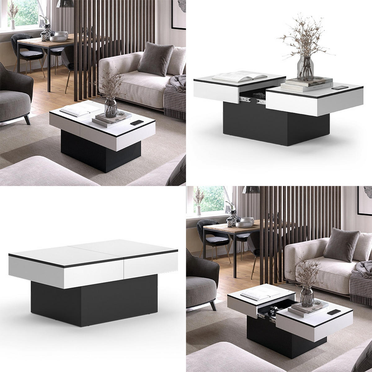 COUCHTISCH Boto Schwarz 95 x 58 cm Ausziehbar - Schwarz, Holzwerkstoff (58/95/40cm) - Vicco