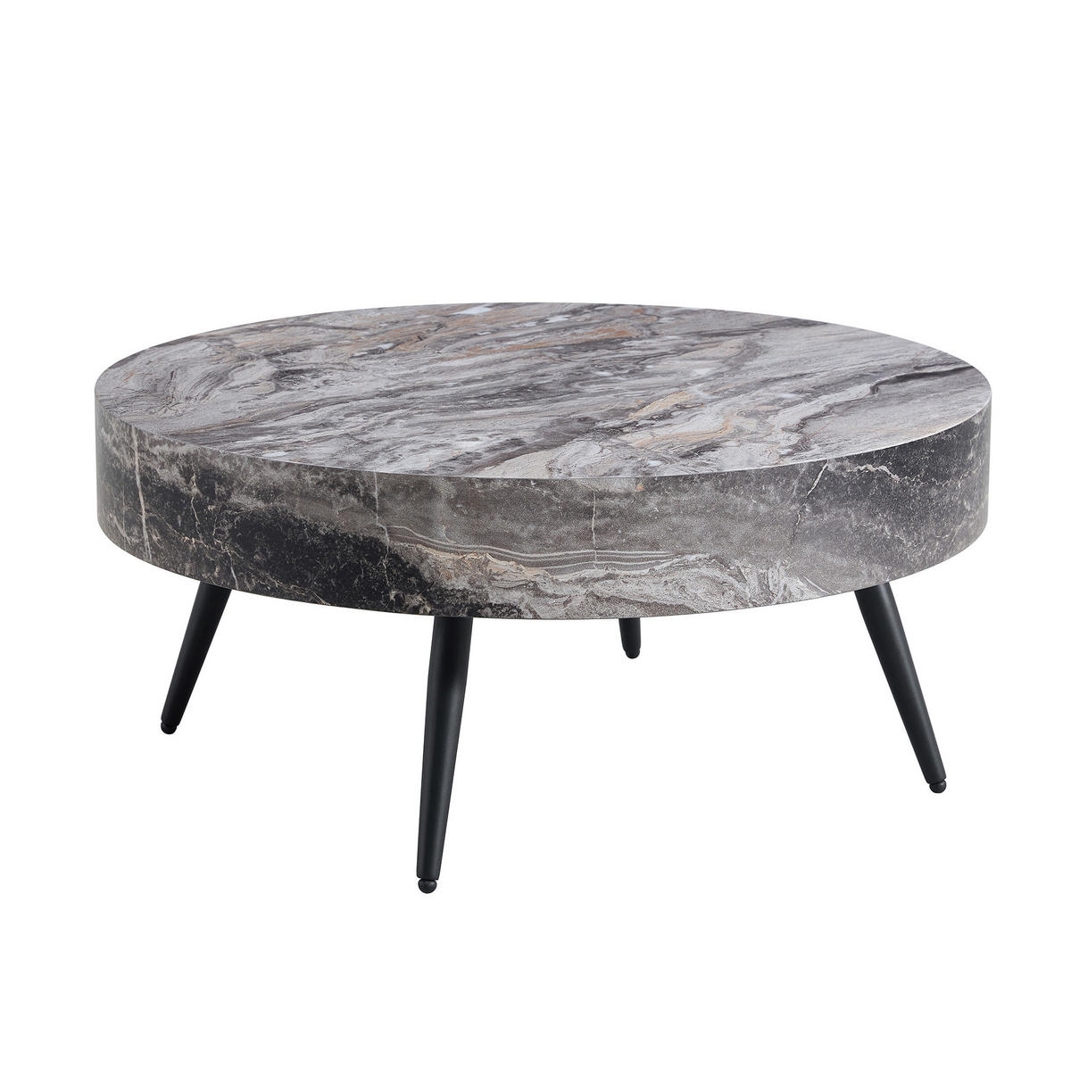 COUCHTISCH 70/70/35,5 cm mit MDF-Tischplatte in Marmoroptik und verstellbaren Füßen, Schwarz/Grau - Schwarz, Holzwerkstoff (70/70/35.5cm) - Modfu