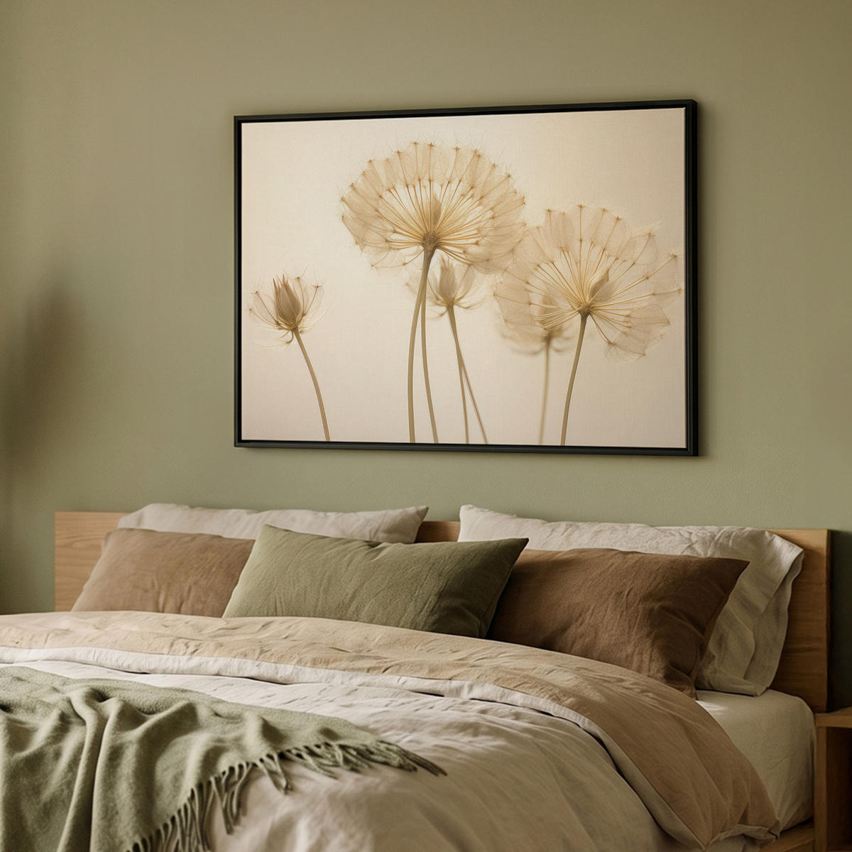 LEINWAND Bilder mit Rahmen - Sonnenlicht - Löwenzahn - Botanisch - Blumen - 100x70 - Creme, Textil (100/70cm) - MuchoWow