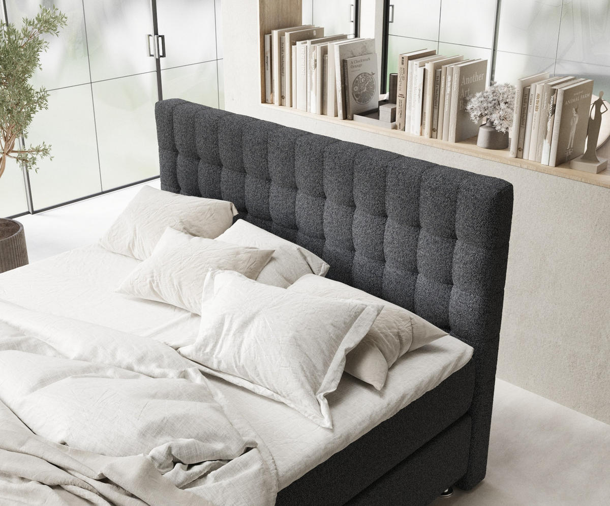 BOXSPRINGBETT Sorrento Schwarz 160/200 cm mit Latex-Topper - Silberfarben/Schwarz, Holz/Holzwerkstoff (160/200cm) - Maison de Reve