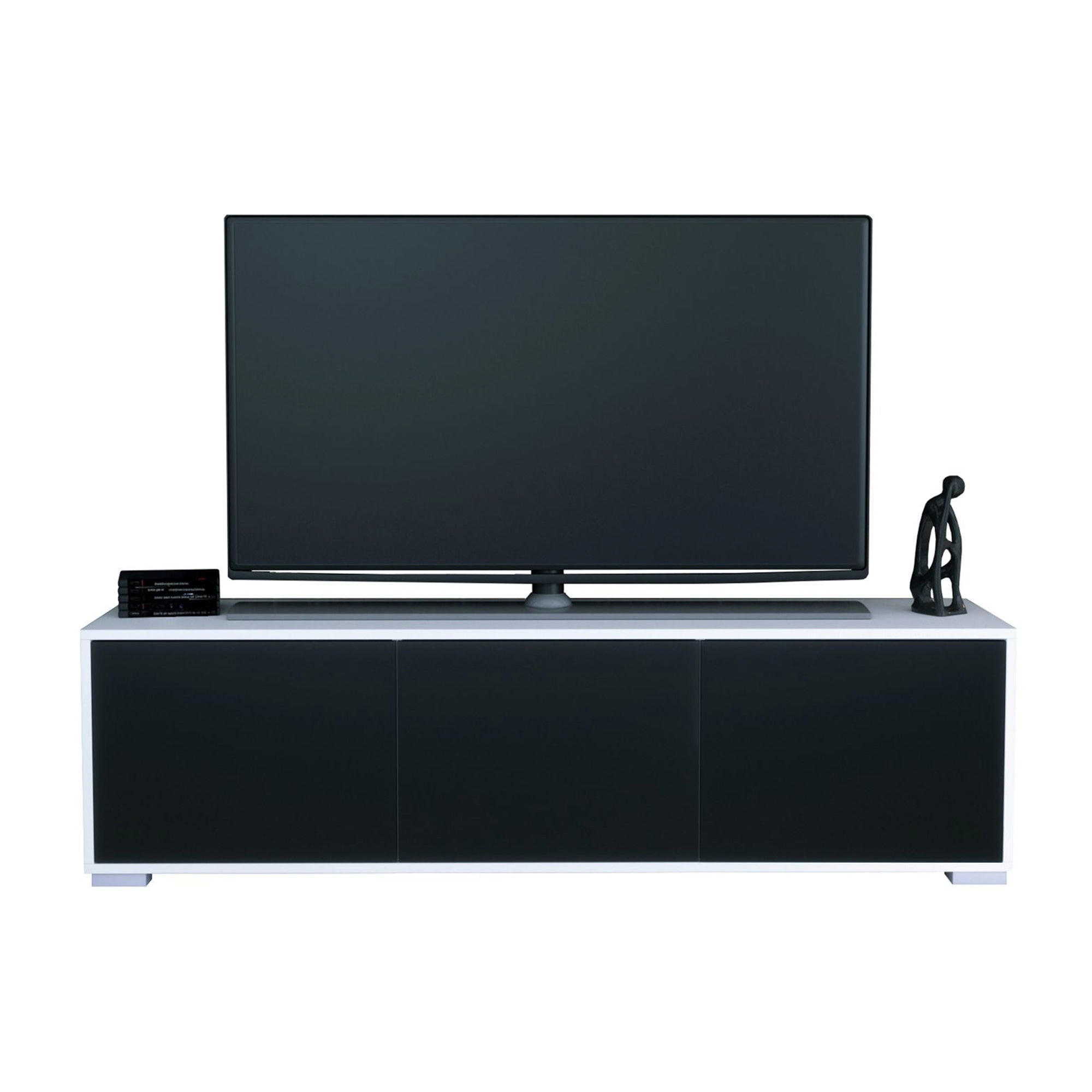 TV-BOARD Elena, Lowboard mit Push-to-Open, Made in Germany, Moderner Fernsehschrank, Weiß matt/Schwarz matt (152,5 x 43 x 37 cm) - Schwarz, Holzwerkstoff (152.5/43/37cm) - InnoFurn