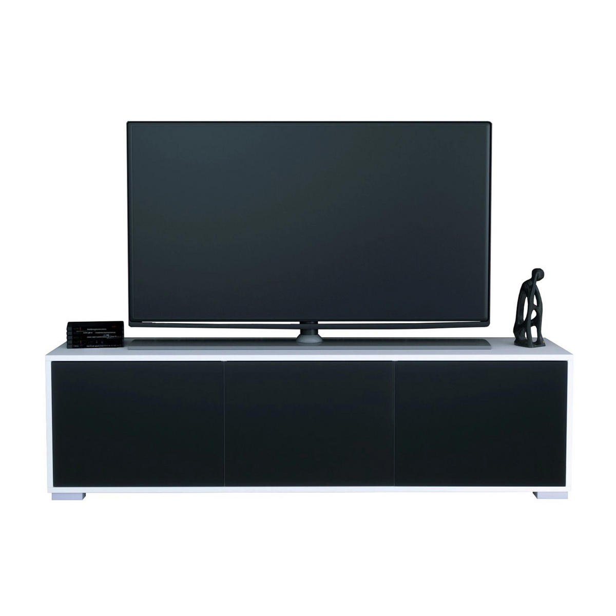 TV-BOARD Elena, Lowboard mit Push-to-Open, Made in Germany, Moderner Fernsehschrank, Weiß matt/Schwarz matt (152,5 x 43 x 37 cm) - Schwarz, Holzwerkstoff (152.5/43/37cm) - InnoFurn