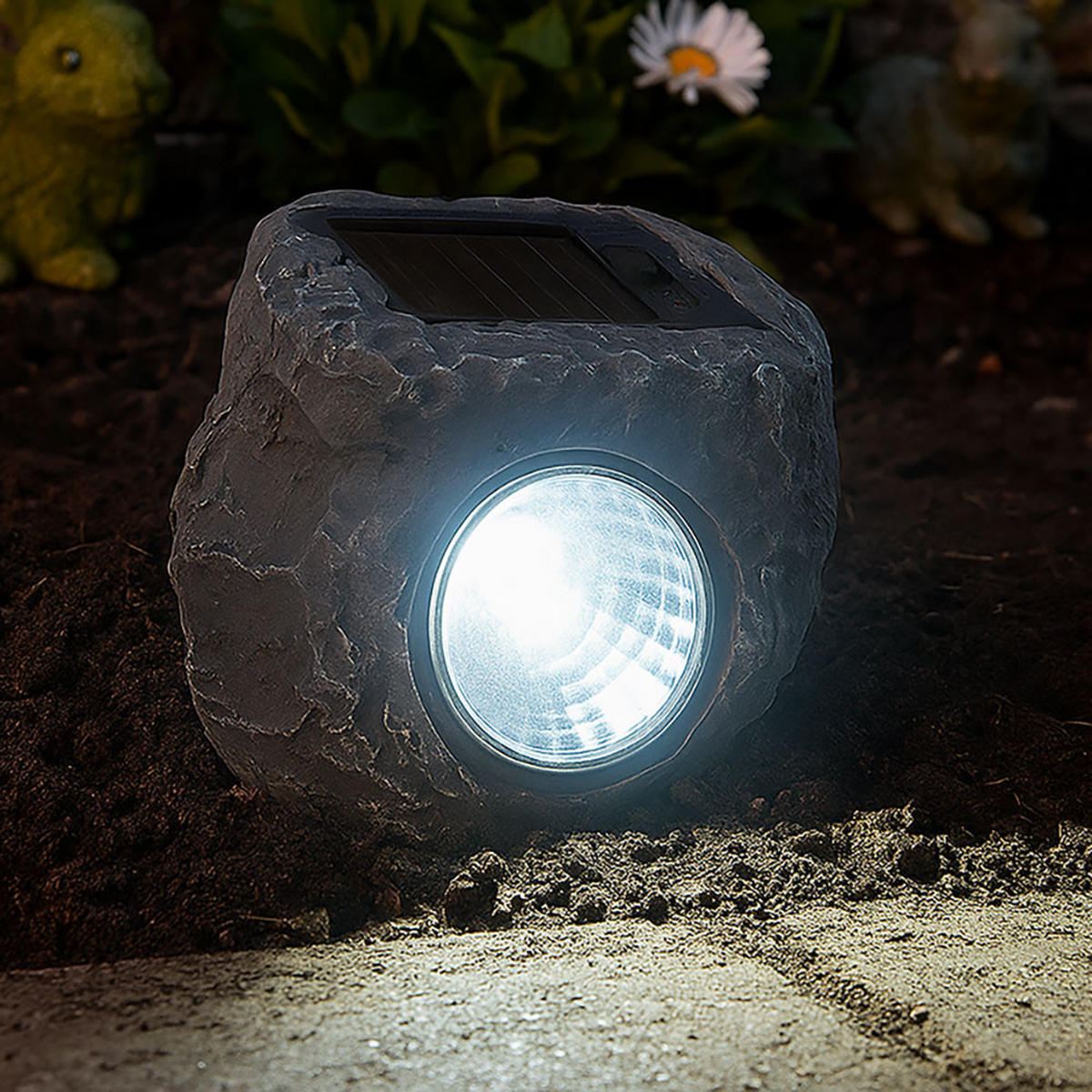 LED SOLARLEUCHTE Stein Grau - Schwarz, Glas (17/17/25cm) - Globo Lighting