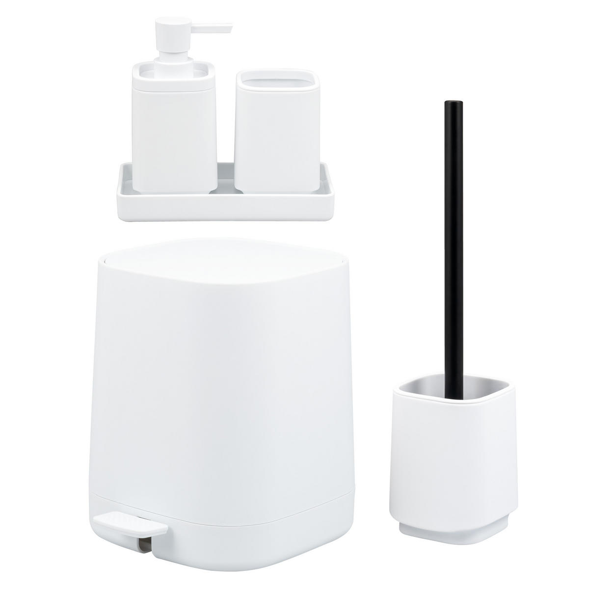 BAD-ACCESSOIRES-SET VALONA 5tlg., weiß, Kunststoff - Weiß, Kunststoff (21/25.5/21cm) - eluno