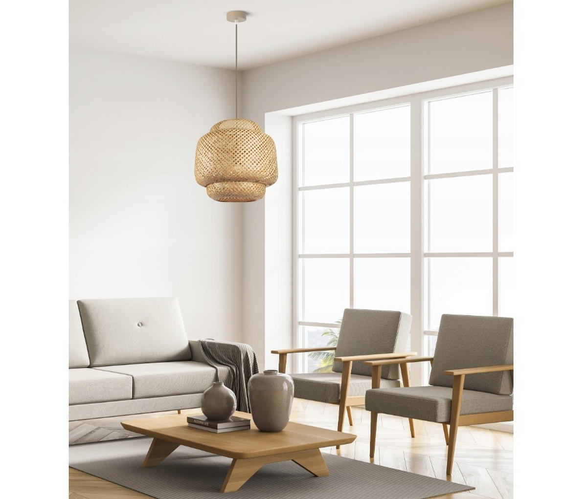 PENDELLEUCHTE BOHO - Beige, Holz/Metall (40/40/175cm) - kiki design