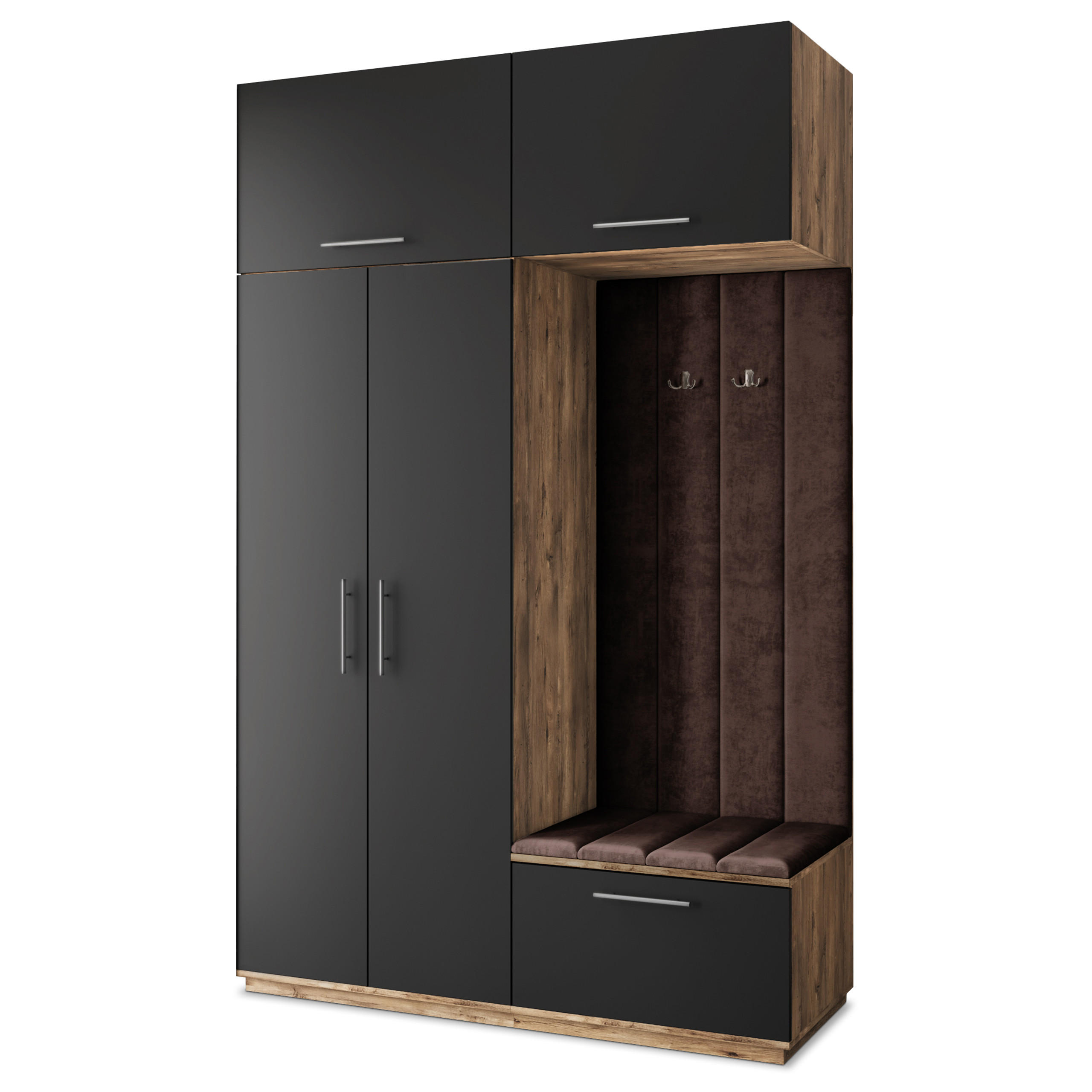 Masseno Garderobenschrank Eiche, Schwarz, Braun 150x240x60 cm