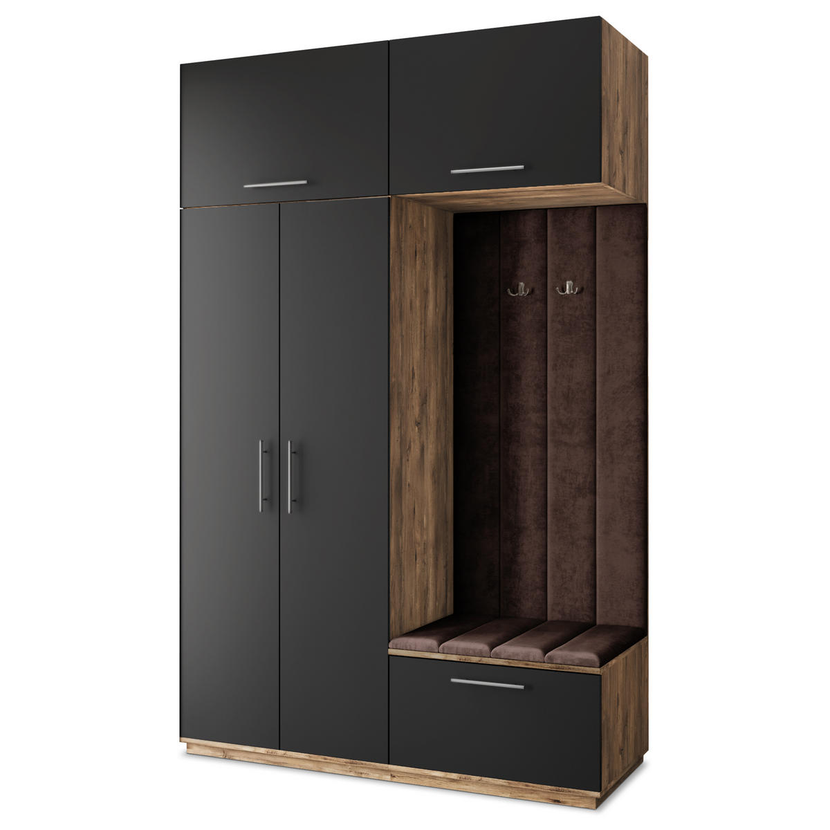 GARDEROBENSCHRANK REMA 150/240/60 cm Modern Garderobe-Set Eiche Lefkas - Eichefarben/Schwarz, Holzwerkstoff (150/240/60cm) - MASSENO