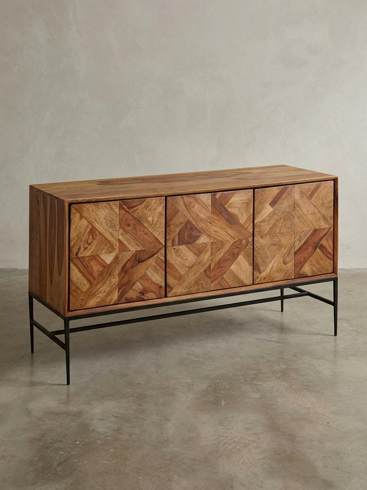 SIDEBOARD – Massivholz, 123x70x45 cm, Industrial-Stil, Stauraum - Schwarz/Braun, Holz/Metall (123/70/45cm) - KADIMA DESIGN