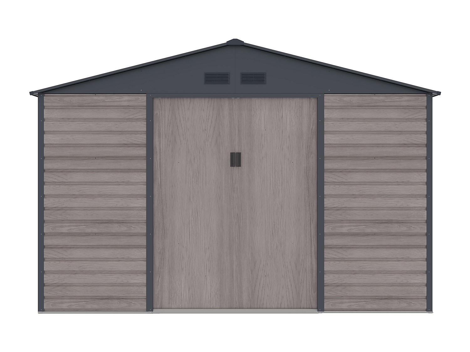 SCHREBERGARTENHAUS - 330 cm x 372 cm - metall - anthrazitgrau, naturfarben dunkel Adelmo - Grau, Metall (330/229/372cm) - Vente-Unique