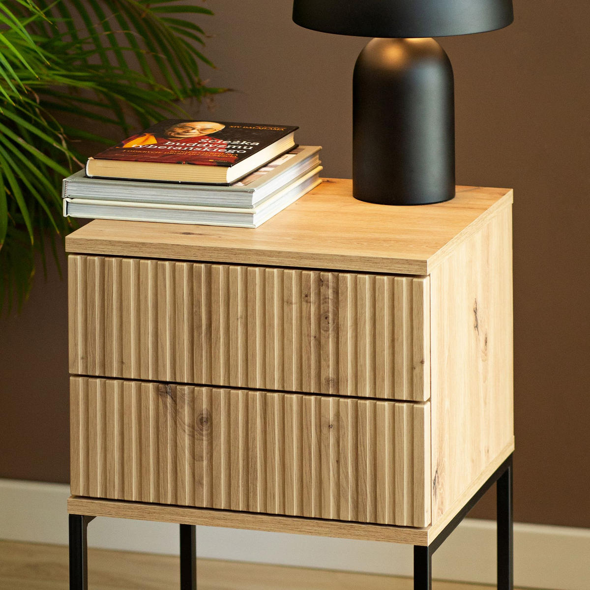 NACHTTISCH RECTUS Nachtschrank, Modern - Eichefarben/Schwarz, Holzwerkstoff (40/65/39cm) - KONSIMO®