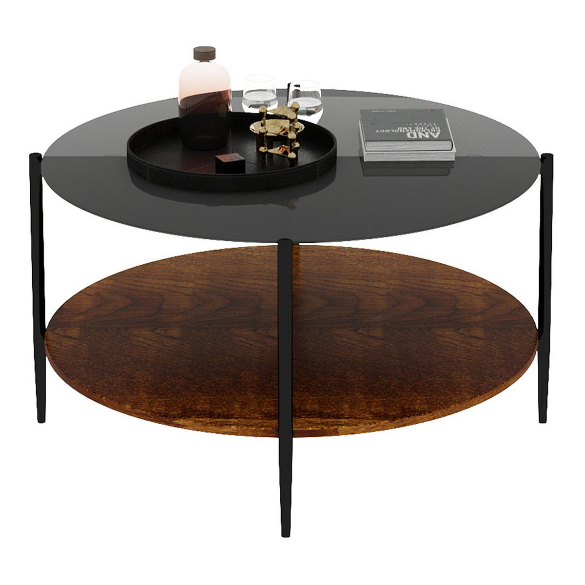 COUCHTISCH Schwarz/Natur, 82/82/45 cm - Schwarz, Glas (82/82/45cm) - PANGIVO