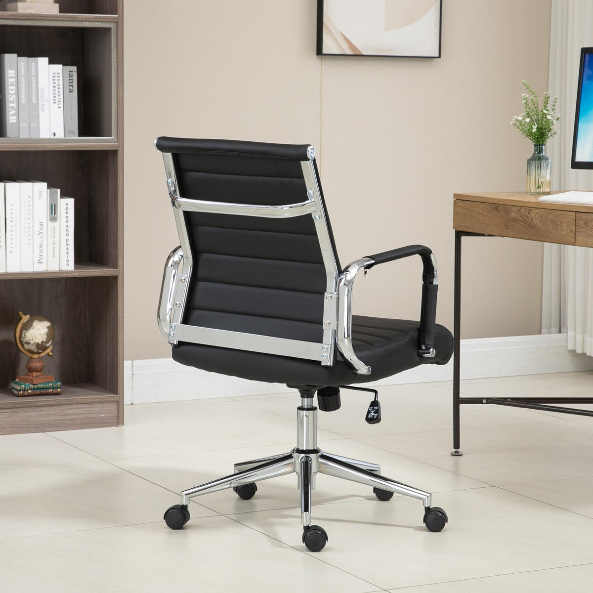 SCHREIBTISCHSTUHL OFFICE COMFORT LB Kunstleder Schwarz - Silberfarben/Schwarz, Textil/Metall (56/103/64cm) - SVITA