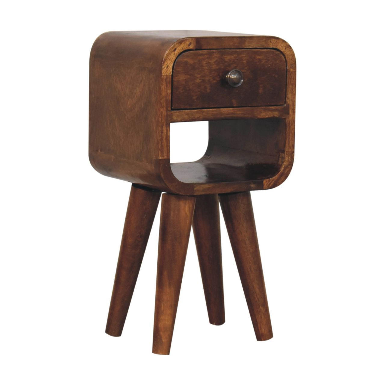 NACHTTISCH Extra Mini Curve Lower, 1 Schublade ,1 Offenes Regal, Braun - Messingfarben/Braun, Mangoholz/Holz (20/40/20cm) - Artisan Furniture