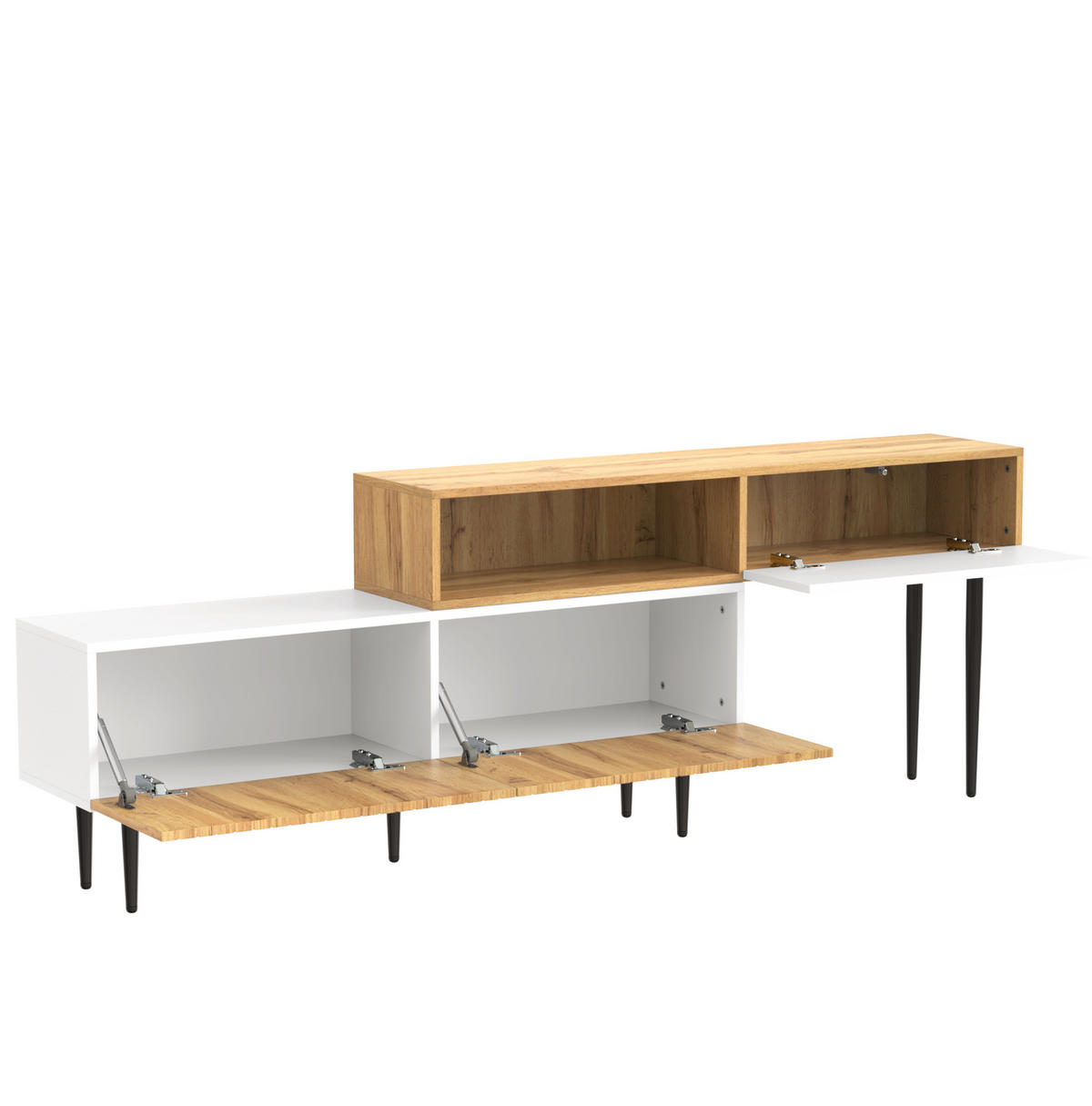 LOWBOARD 120+120/30/63,5 cm in Weiß/Holzoptik mit Kabeldurchführung - Naturfarben, Holzwerkstoff (220/63.5/30cm) - Flora Grace