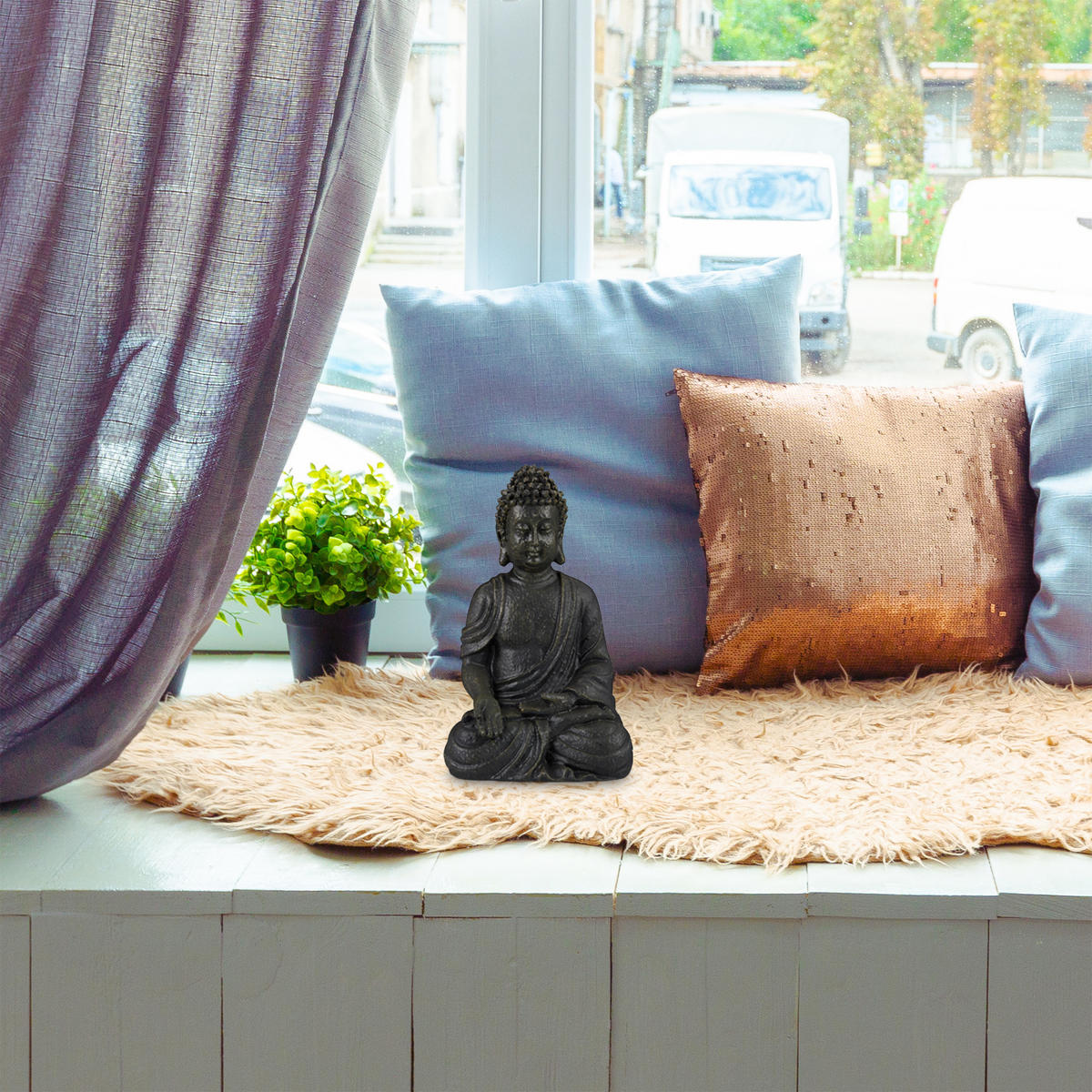 BUDDHAFIGUR - Anthrazit, Kunststoff (18/30/11cm) - Relaxdays