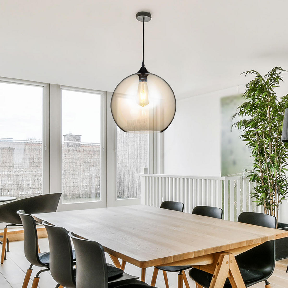 HÄNGELEUCHTE Metall Schwarz Bernstein - Schwarz, Glas (28/28/100cm)