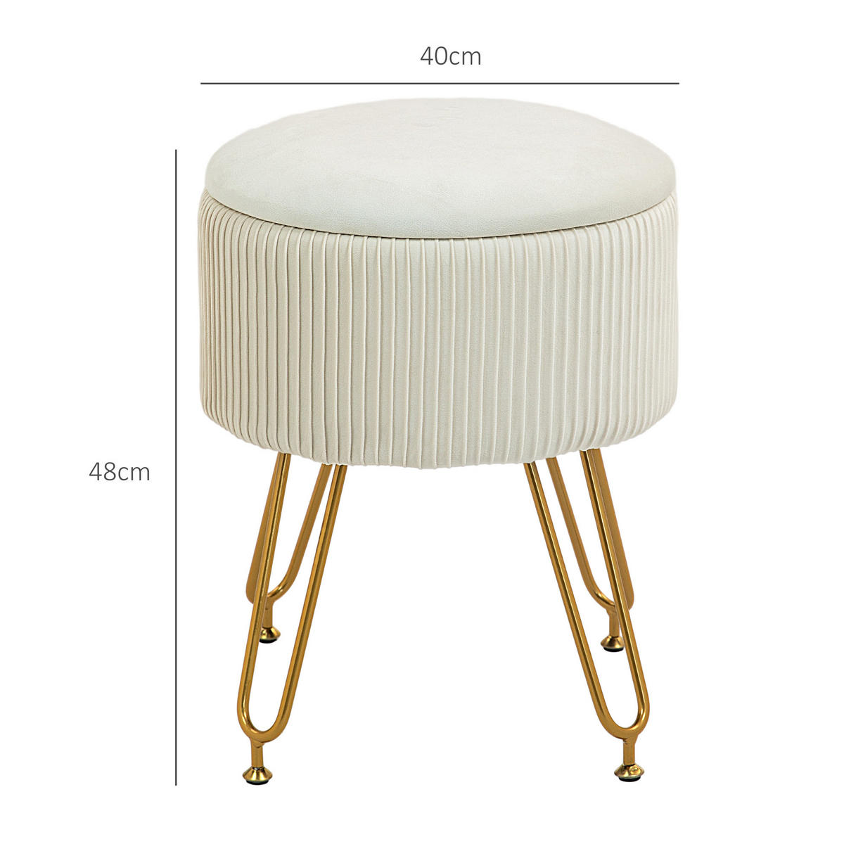 SITZBANK mit Stauraum, 2-in-1 Polsterbank mit Deckel, Bettbank mit Samtoptik - Creme, Kunststoff (40/48/40cm) - HOMCOM