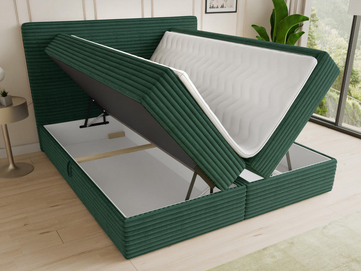 BOXBETT Mollo - 140x200 - grün (Tilia 39, Cord) - Schwarz/Grün, Holz/Holzwerkstoff (140/200cm) - Sofnet
