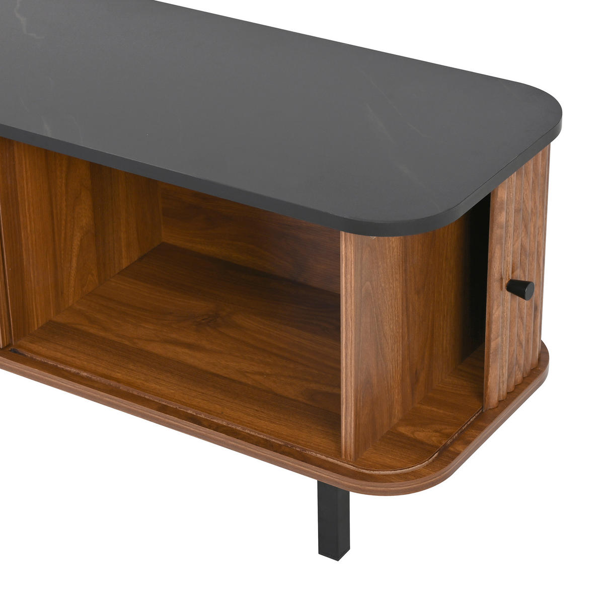 TV-LOWBOARD 190 x 30 x 45 cm, 2 Schiebetüren, Rattanoptik, runde Metallgriffe, Walnuss - Walnussfarben, Holzwerkstoff (190/45/30cm)