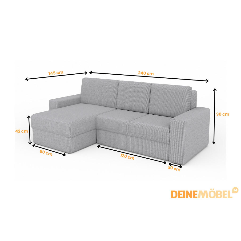 Thumbnail - Deine Möbel 24 Ecksofa, Anthrazit, Holz, Holzwerkstoff, Textil, Ottomane rechts, L-Form, 240x145 cm, Wohnzimmer, Sofas &...
