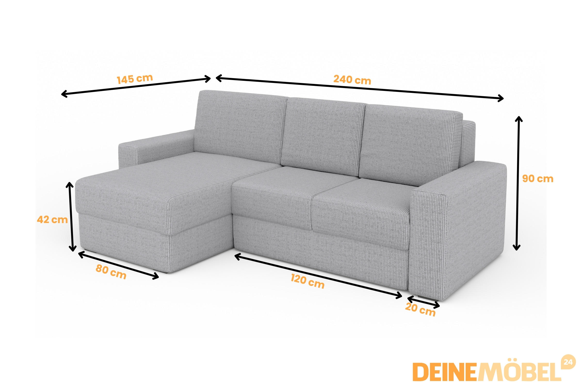 Thumbnail - Deine Möbel 24 Ecksofa, Schwarz, Holz, Holzwerkstoff, Textil, Ottomane links, L-Form, 240x145 cm, Wohnzimmer, Sofas & Co...