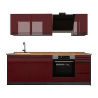 KÜCHENZEILE R-Line, Rot Hochglanz/Anthrazit, 220 cm Arbeitsplatte Goldkraft Eiche - Anthrazit/Rot, Holzwerkstoff (220/81.6/60cm) - Vicco