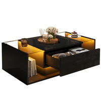 COUCHTISCH 100/50 cm mit Schublade, LED-Beleuchtung und gehärtetem Glas - Schwarz, Holzwerkstoff (100/50/31cm) - BEAOK