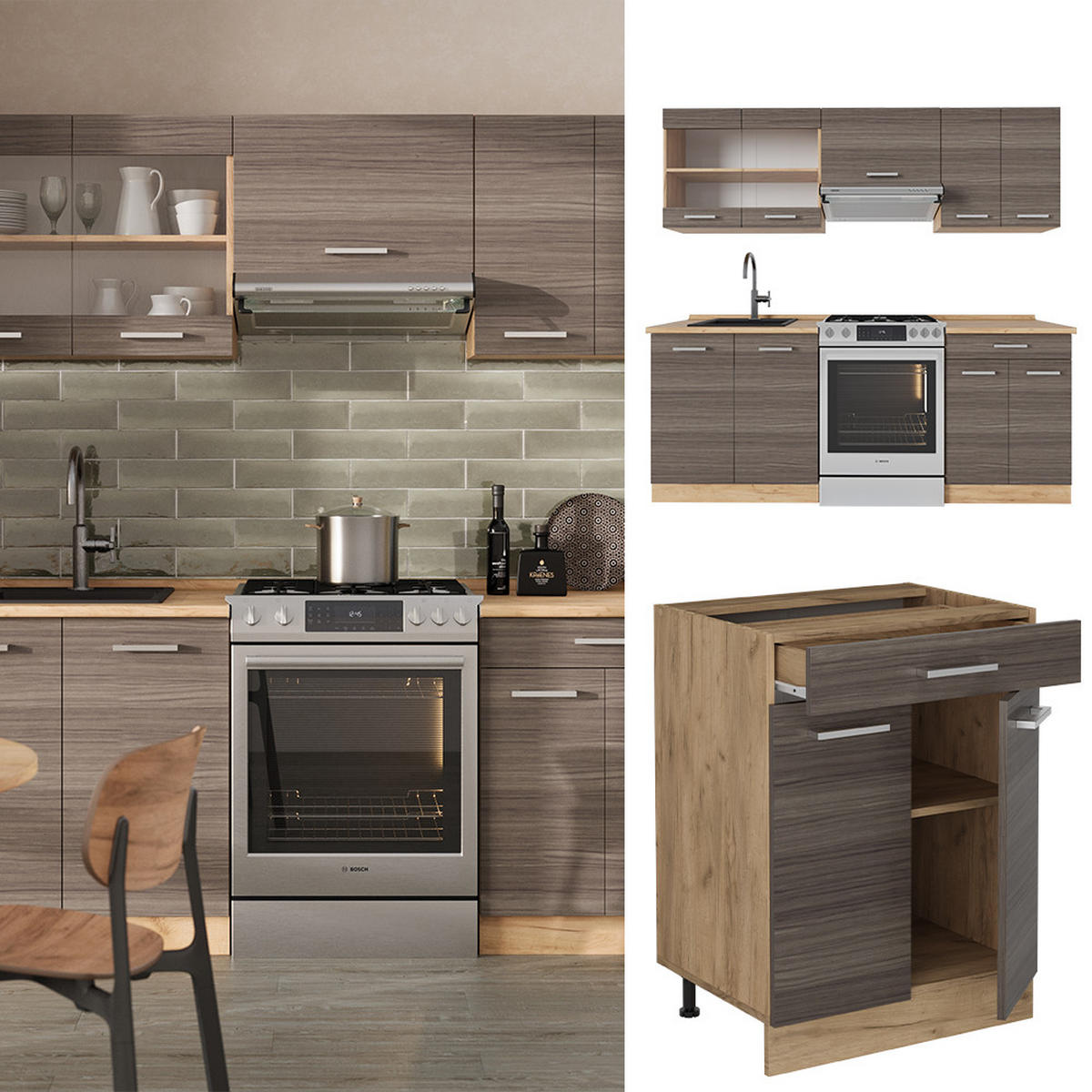 Honigeiche/Grau, Holzwerkstoff (200/81.6/46cm) - Vicco