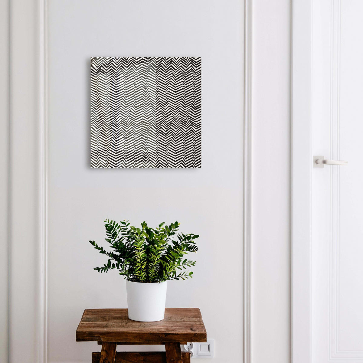 SCHLÜSSELBOX Schwarz 30x30 cm- Türöffnung nach rechts - Zickzacklinien dynamisch - Multicolor, Metall (30/30/5cm) - TULUP