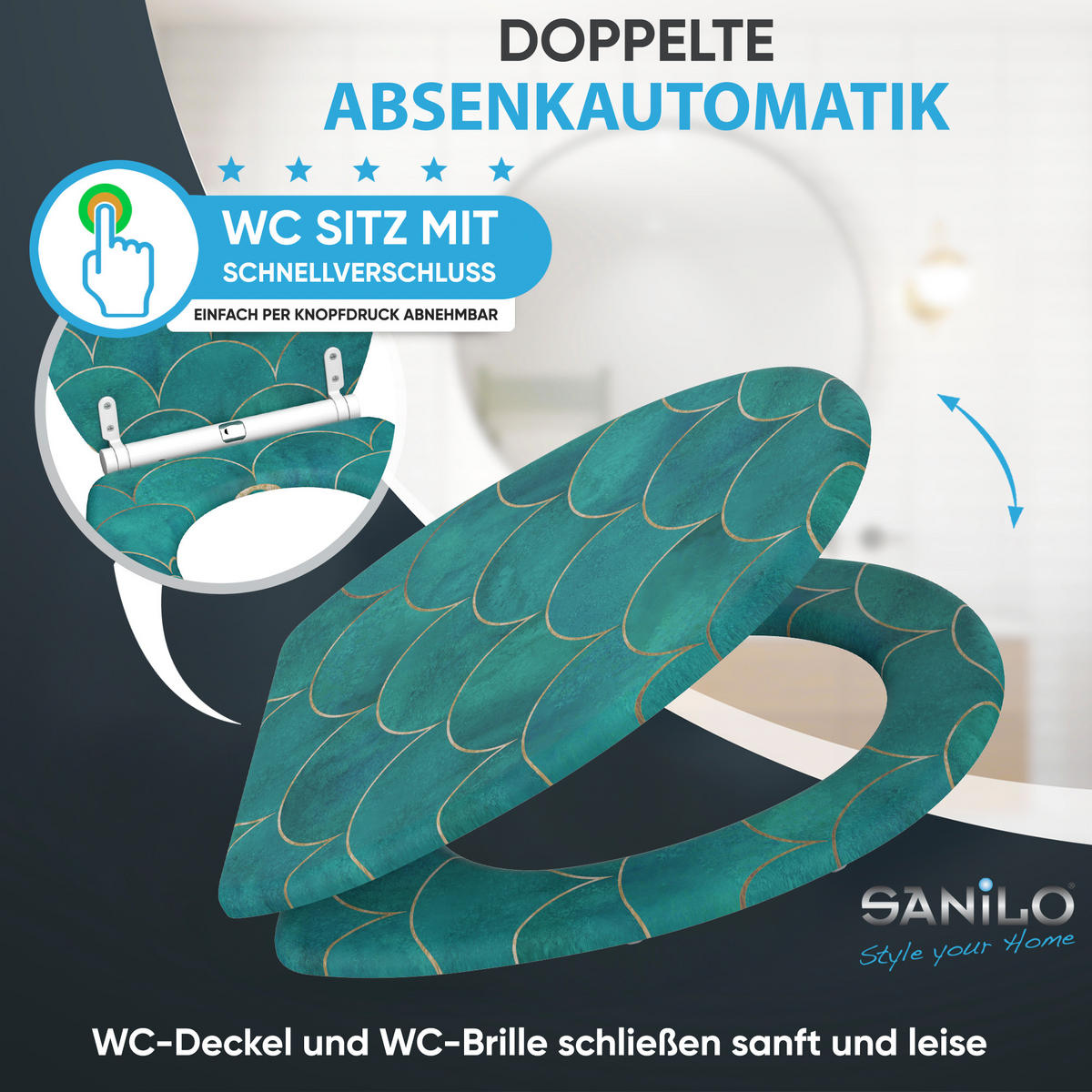 WC-SITZ mit Absenkautomatik & Top Fix Aquarell - Blau, Holzwerkstoff (37.7/5.5/48cm) - Sanilo