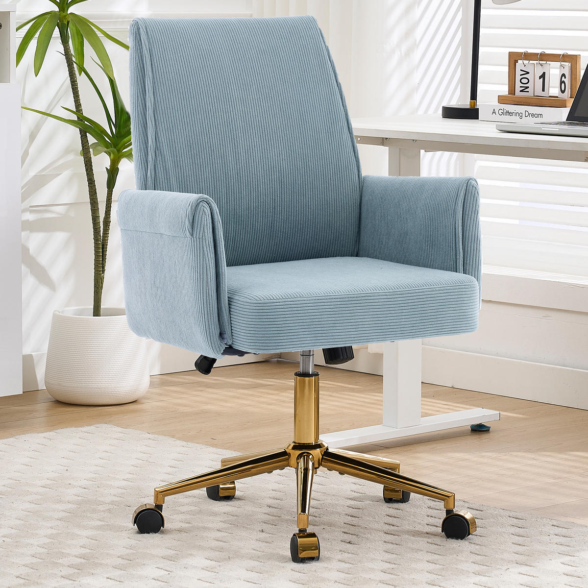 DREHSTUHL DE-41015 mit goldener Basis Blau - Blau, Metall (65/107/63cm) - ComfortXL