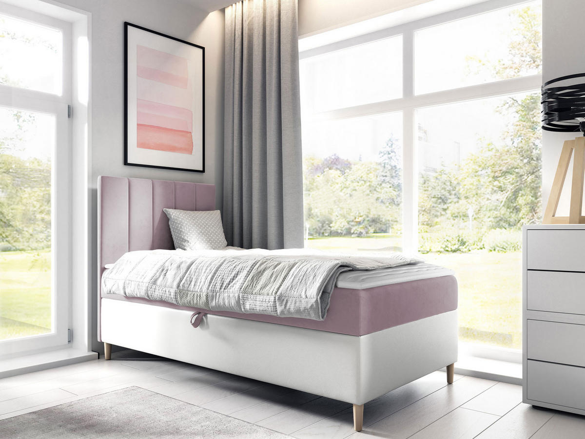 BOXBETT Maja Junior 1, Seite zum Öffnen des Bettkastens: Links - H3 - Weiß/Rosa, Holz (80/200cm) - MIRJAN24