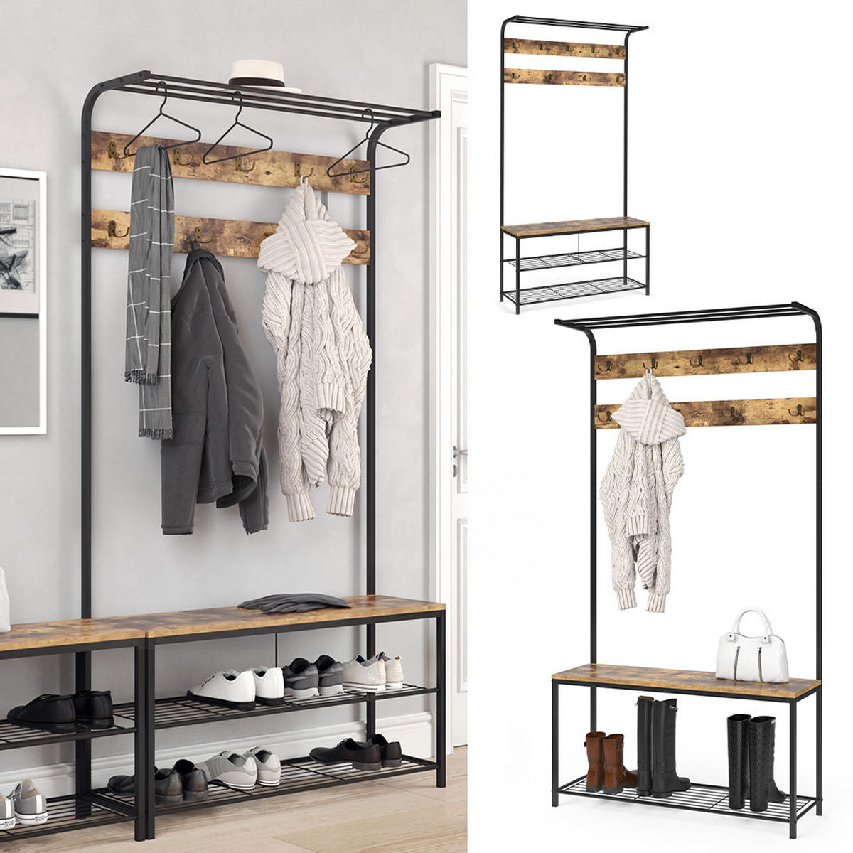 GARDEROBE Fyrk Antikholz 100 x 190 cm - Eichefarben/Schwarz, Holzwerkstoff (100/190/30cm) - Vicco