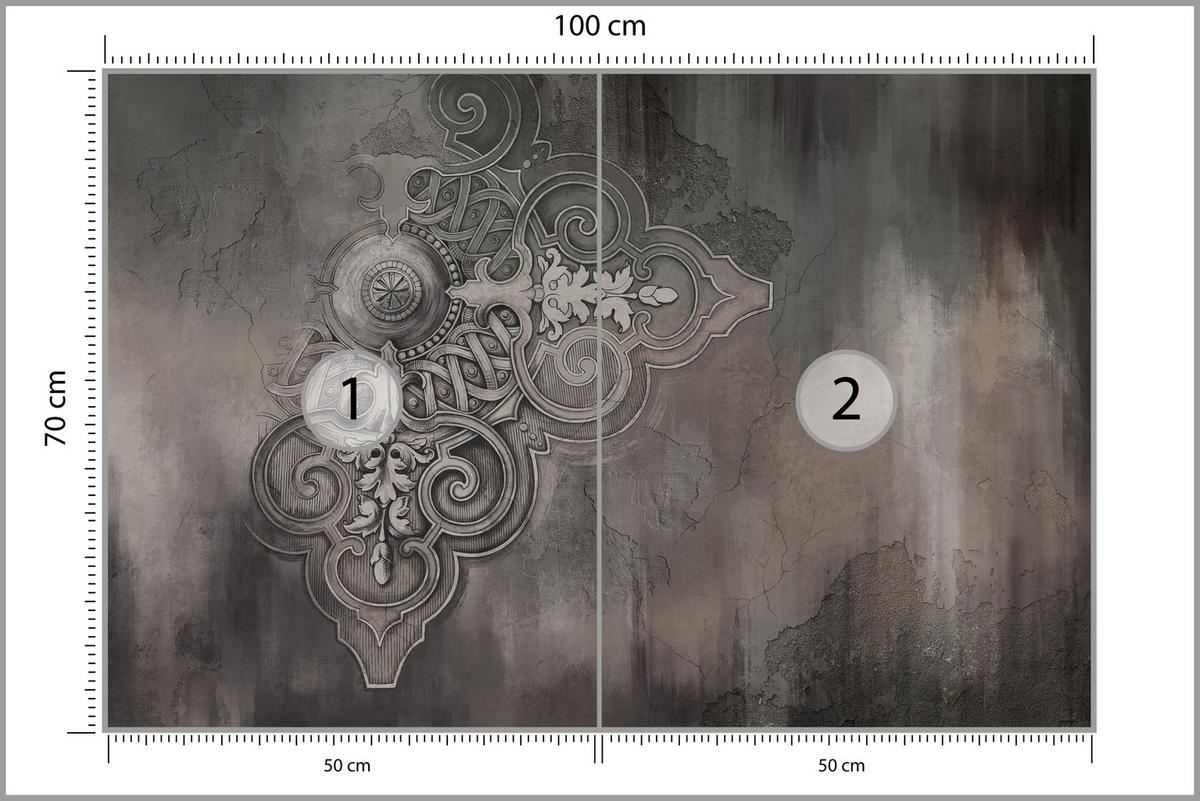 FOTOTAPETE für Wohnzimmer Retro Ornament Betonwand 100x70 - Schwarz/Braun, Papier (100/70cm) - Muralo