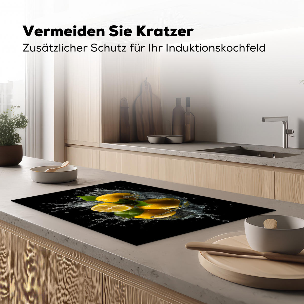 HERDABDECKPLATTE Zitrone - Obst - Gelb - Schwarz 81x52 cm - Gelb, Kunststoff (81.2/0.2/52cm) - MuchoWow