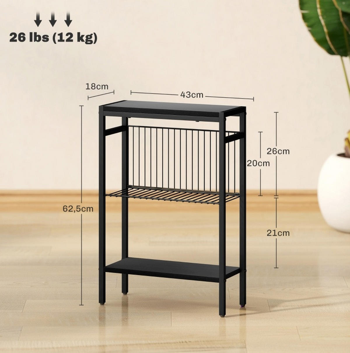 BEISTELLTISCH 43/18/62,5 cm schwarz aus Spanplatte mit 3 Ablagen - Schwarz, Holzwerkstoff (43/18/62.5cm) - OKWISH