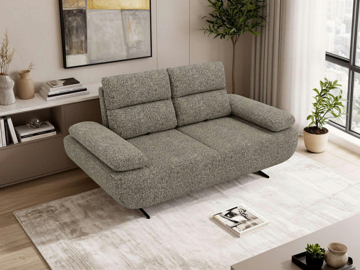 DVOUMÍSTNÁ POHOVKA SORAE - Šedá Strukturovaná látka - šedá/černá, kov/textil (182/94/107cm) - MKS