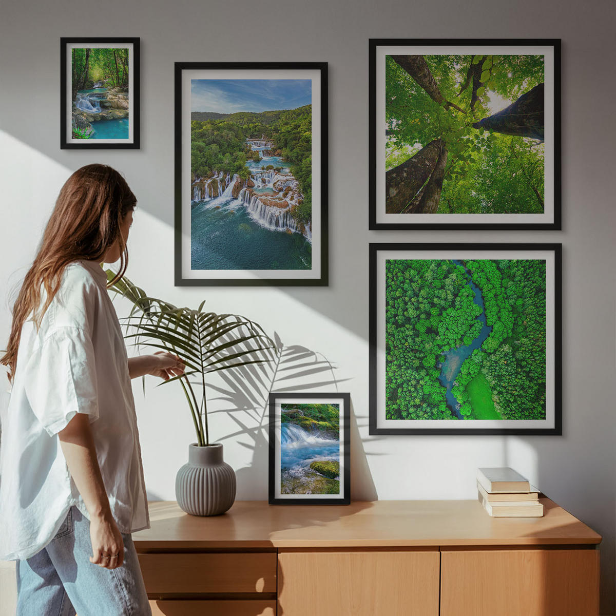 WANDBILDER 5er-Set - 50x50 cm & 20x30 cm & 40x60 cm Schwarzer Rahmen - Strandwellen, Himmelsbrücke, Spaziergang - Schwarz, Kunststoff (40/60cm) - ArtPrintCave
