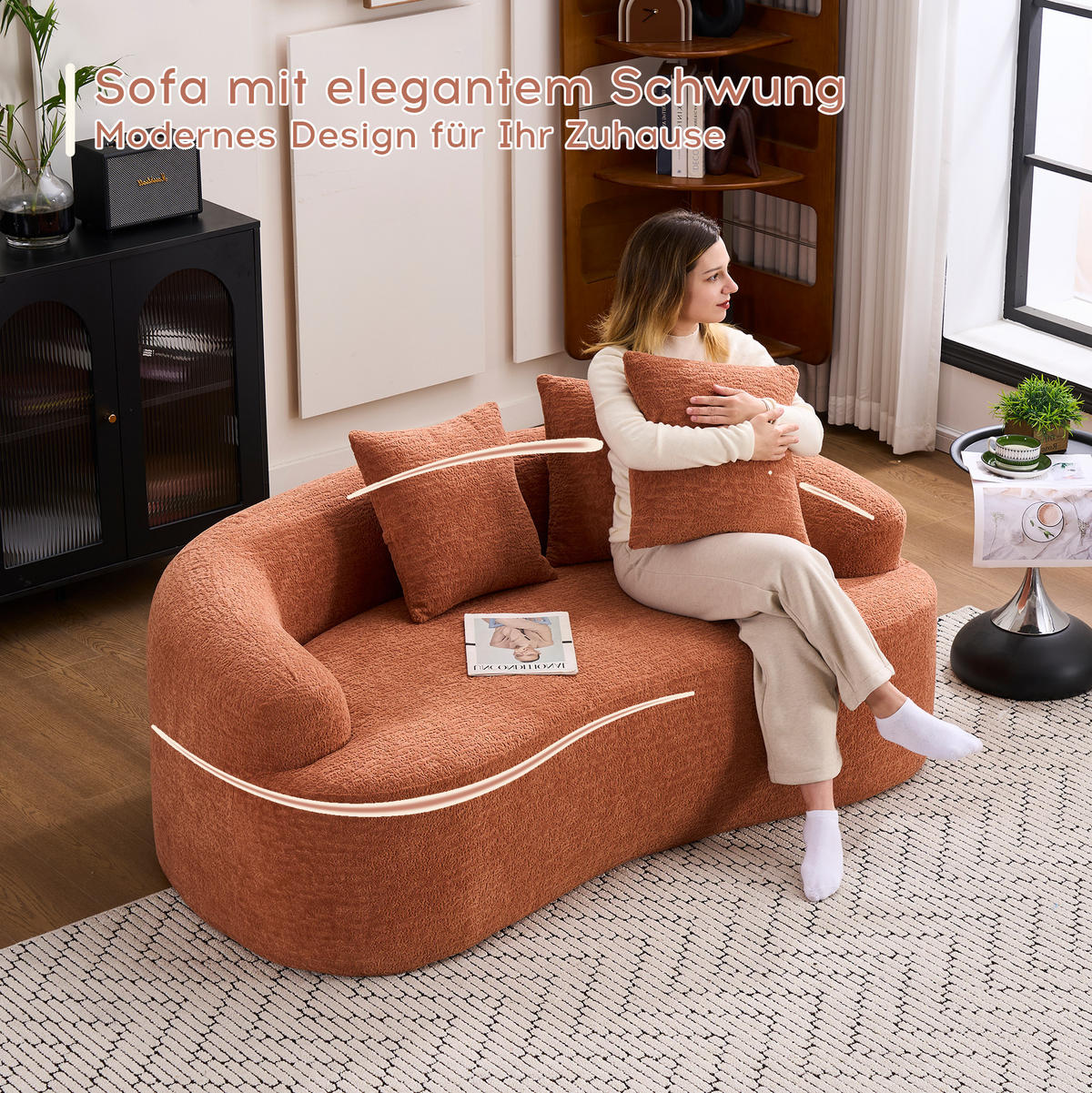 SOFA 2-Sitzer extra tiefe Sitzfläche Chenille Coral - Braun, Kunststoff (153/63/94cm) - Meubliv