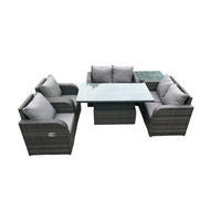 GARTENMÖBEL SET Polyrattan 6-Sitzer - Dunkelgrau/Grau, Glas/Kunststoff - Fimous
