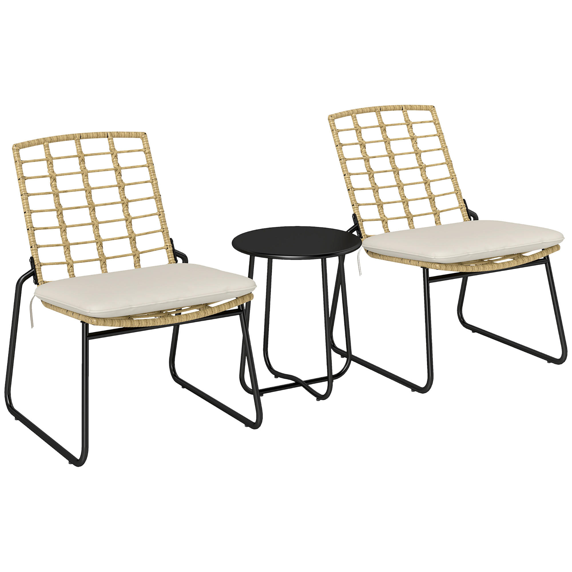 BISTRO-SET DE-06734 2 Stühle & Tisch mit Metallplatte Beige/Braun - Beige, Kunststoff/Metall - ComfortXL