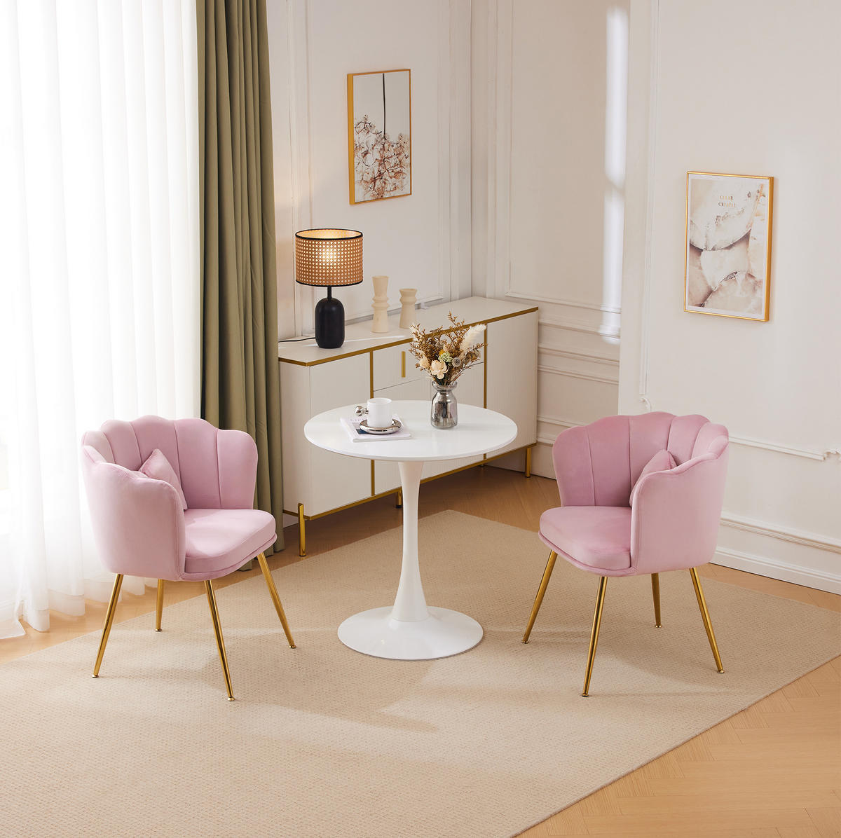 SESSEL-SET 2-teilig in Pink aus Samt mit Blütenblatt-Rückenlehne,633/58/77 cm - Rosa, Textil (633/77/58cm) - BEAOK