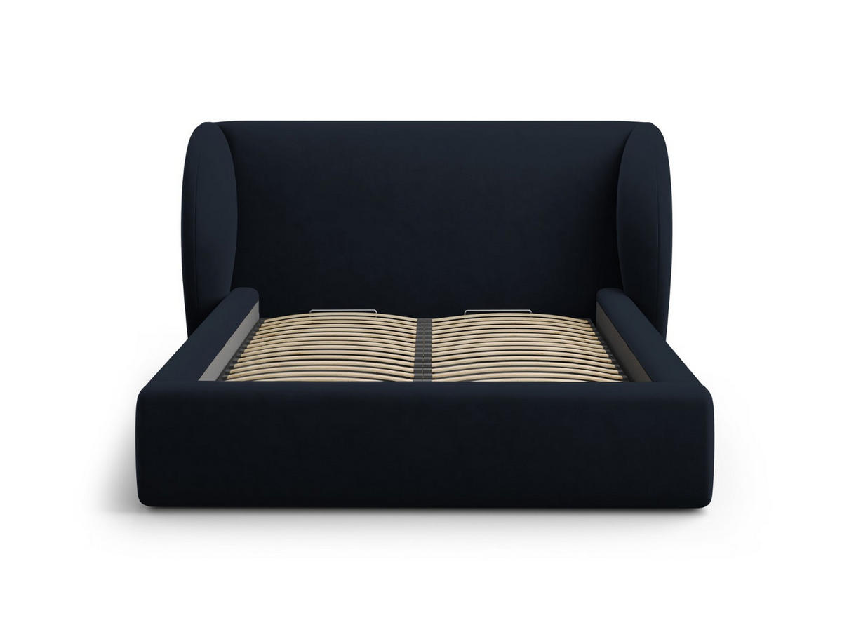 BETT mit Bettkasten und Kopfteil Miley aus Samt dunkelblau 200x200cm - Dunkelblau, Textil (200/200cm) - Micadoni
